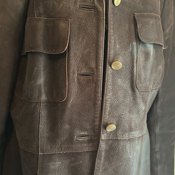 Helmut Lang Brown Distressed Dried Leather Coat Jacket large - Picture 2 of 8